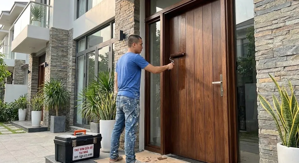 Dịch vụ sơn cửa gỗ - Kết quả hoàn thiện đẹp mắt