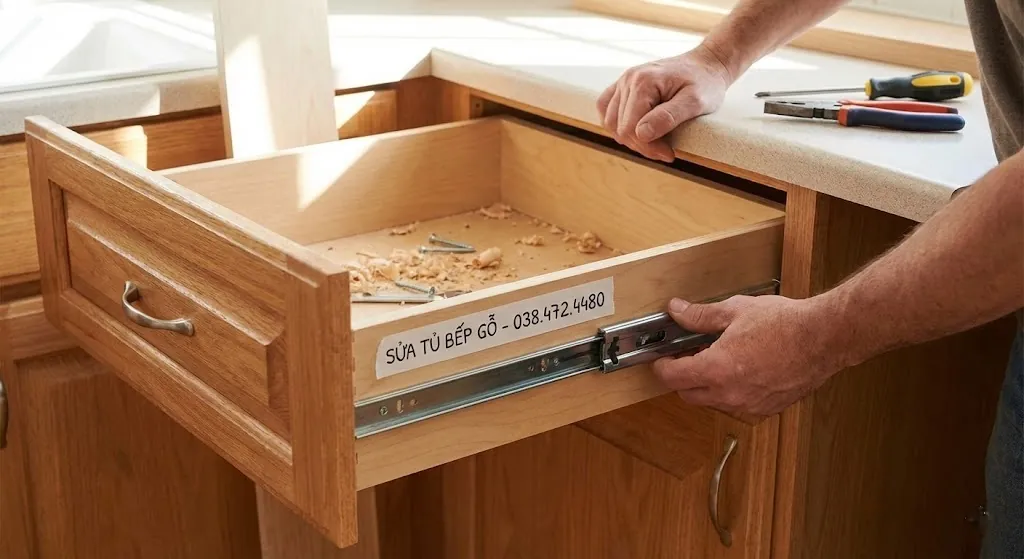Tủ bếp sau khi sửa chữa chuyên nghiệp - đẹp như mới