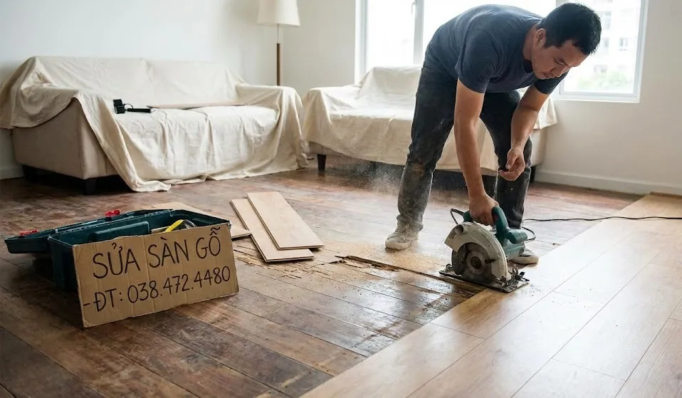 Sàn gỗ sau khi thay sửa chuyên nghiệp - đẹp như mới